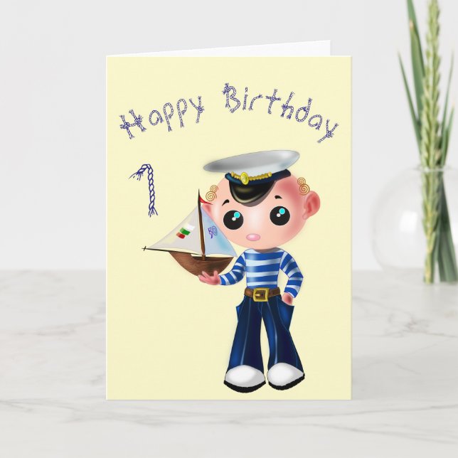 Cute Sailor Boy Card med Anpassningsbar Text Kort (Framsida)
