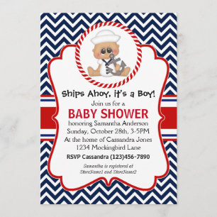 Cute Sailor Boy Nautical Baby Shower Inbjudningar