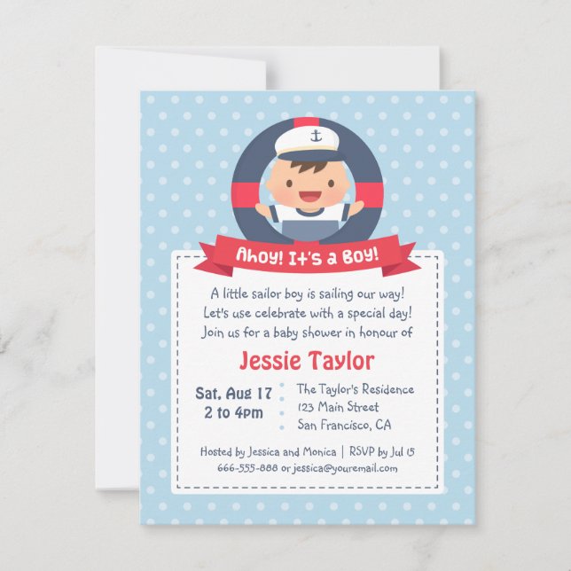 Cute Sailor Boy, Nautical Baby Shower Inbjudningar (Framsida)