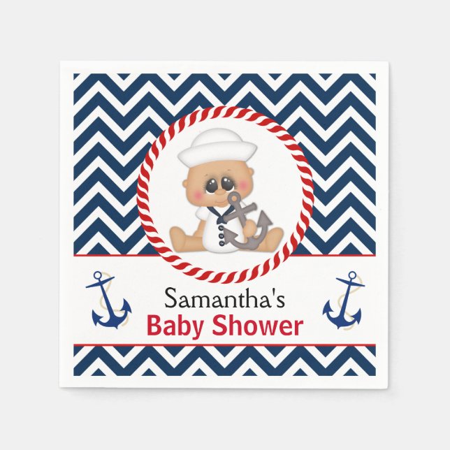 Cute Sailor Boy Nautical Baby Shower Pappersservett (Framsidan)