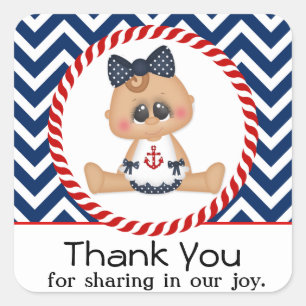 Cute Sailor Girl Nautical Baby Shower Fyrkantigt Klistermärke