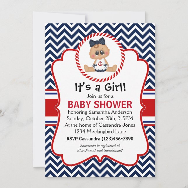 Cute Sailor Girl Nautical Baby Shower Inbjudningar (Framsida)