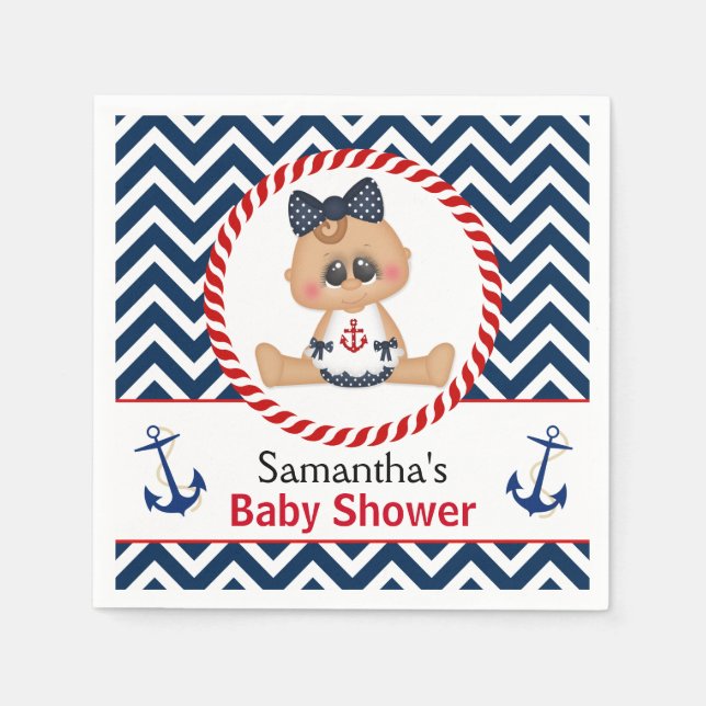 Cute Sailor Girl Nautical Baby Shower Pappersservett (Framsidan)