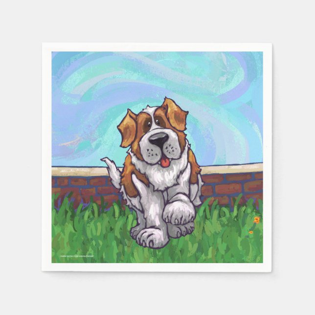 Cute Saint Bernard Birthday Pappersservett (Framsidan)