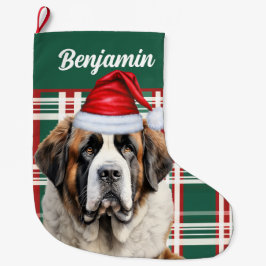 Cute Saint Bernard Dog Plaid Custom Stor Julstrumpa