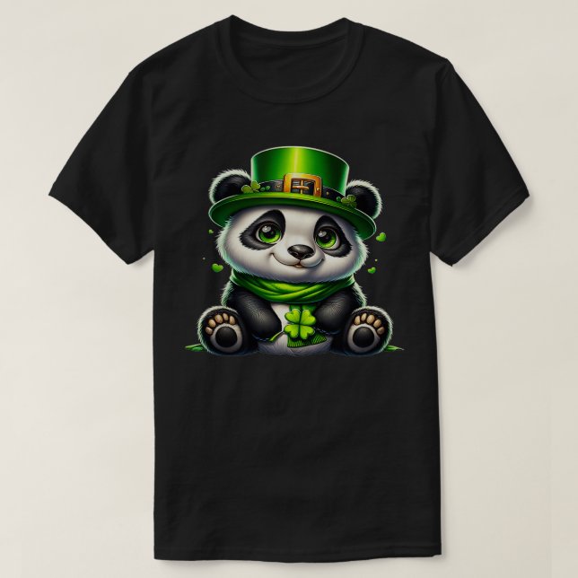 Cute Saint patrick Panda Irish Klöver Lucky Pand T Shirt (Design framsida)