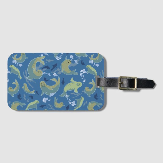 Cute Sälar Marine Blue Luggage Tagg Bagagebricka (Framsida horisontal)