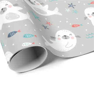 Cute Sälar på lätt grått Presentpapper