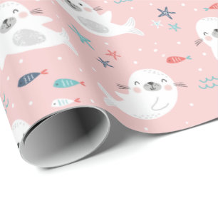 Cute Sälar på ljus rosa Presentpapper