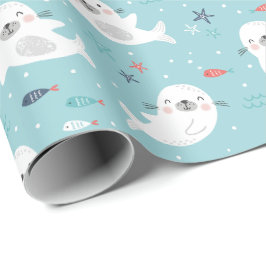 Cute Sälar på ljusblått Presentpapper