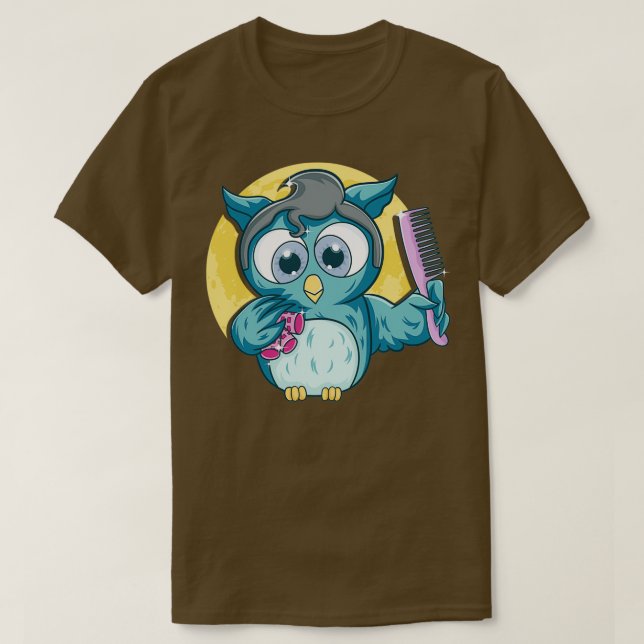 Cute Salon Uggla Comb Haircut Hairdresser Hairstyl T Shirt (Design framsida)