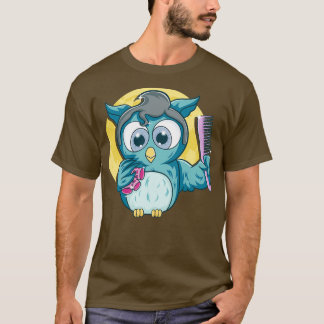 Cute Salon Uggla Comb Haircut Hairdresser Hairstyl T Shirt
