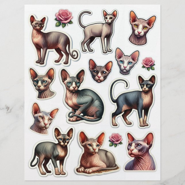 Cute-samling av hairless Cat Illustrations (Framsida)