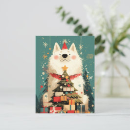 Cute Samoyed dog with Christmas Helg Vykort