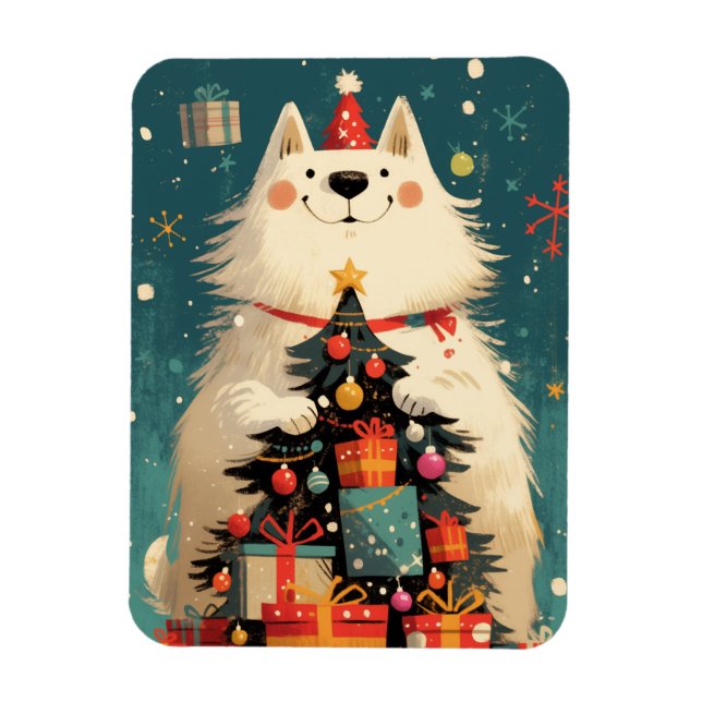 Cute Samoyed dog with Christmas holiday Magnet (Vertikal)
