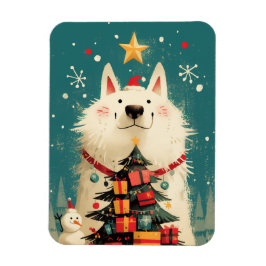 Cute Samoyed dog with Christmas Magnet