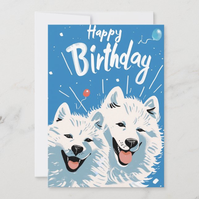 Cute Samoyed Grattis på födelsedagen Julkort (Framsida)