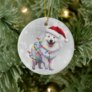Cute Samoyed Hund, kasserad i julklapp Ljus Julgransprydnad Keramik
