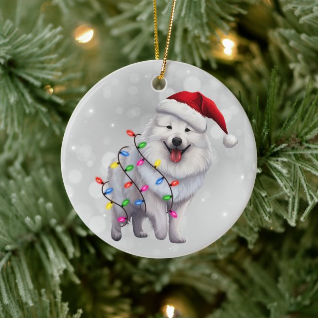 Cute Samoyed Hund, kasserad i julklapp Ljus Julgransprydnad Keramik (Träd)
