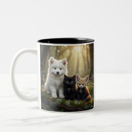  Cute Samoyed puppy and black kitten Mug Två-Tonad Mugg
