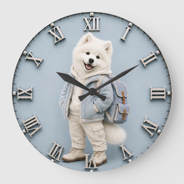 Cute Samoyed Puppy dog Stor Klocka (Framsida)
