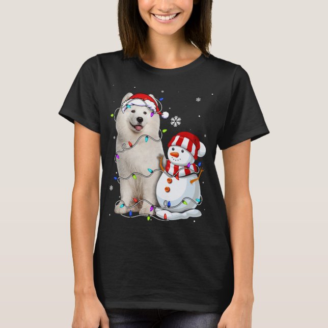 Cute Samoyed Santa Hat jul Light Julafton T Shirt (Framsida)