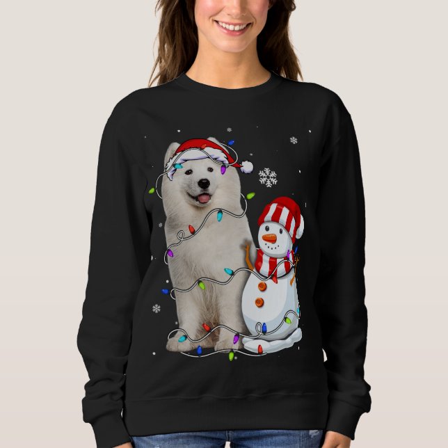 Cute Samoyed Santa Hat jul Light Julafton T Shirt (Framsida)