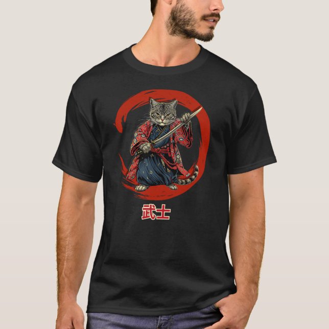 Cute Samurai Cat Adorable Feline Warrior with Samu T Shirt (Framsida)