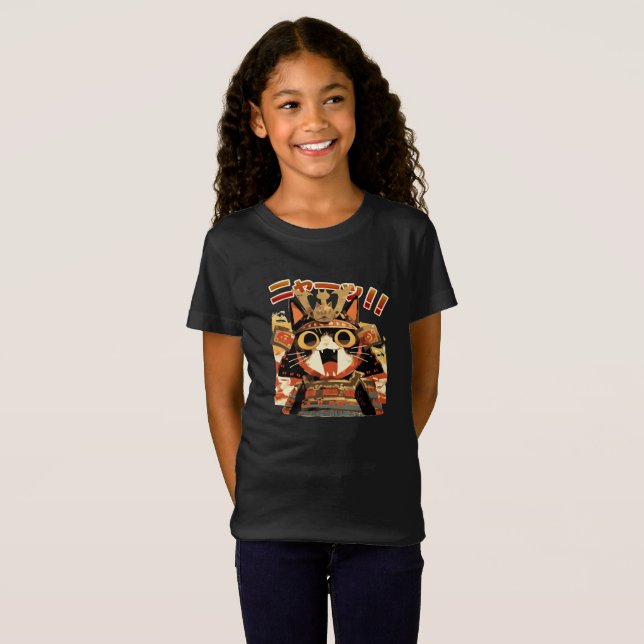 Cute Samurai Cat i Armor T Shirt (Hel framsida)