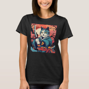 Cute Samurai Cat Japansk Tattoo Vintage Kabuki T Shirt