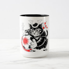 Cute Samurai Cat Soccer Gift for Japan Fans & Cat  Två-Tonad Mugg
