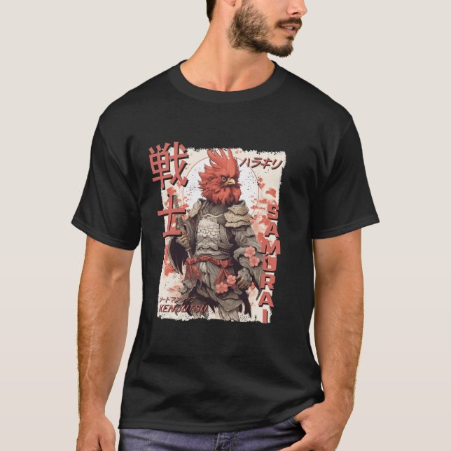 Cute Samurai Chicken Warrior Japansk Ninja Rooste T Shirt (Framsida)