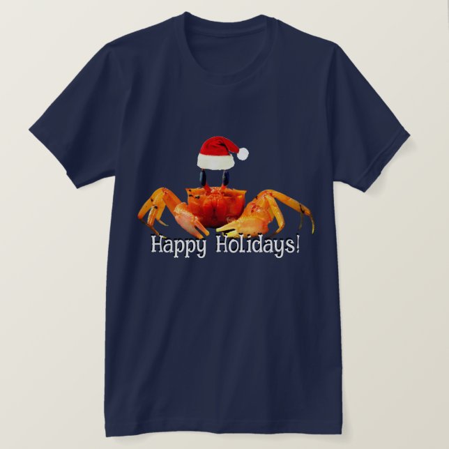 Cute Sand Crab i Santa Hat T Shirt (Design framsida)
