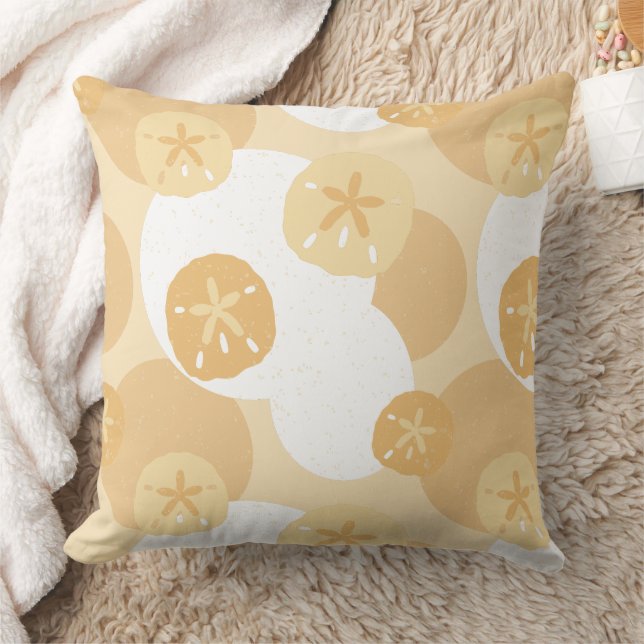 Cute Sand Dollar Coastal Print Beige White Mönster Kudde (Filt)