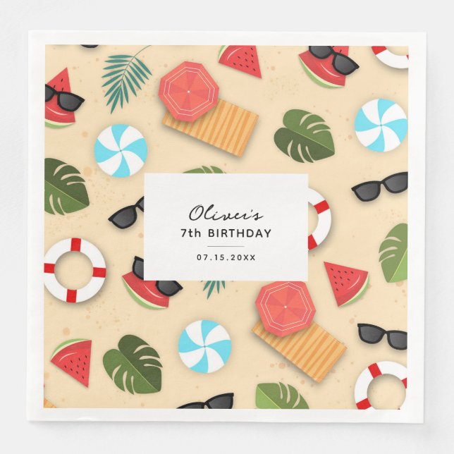 Cute Sandy Beach, sommartid, Födelsedagsfest för R Pappersservett (Framsida)