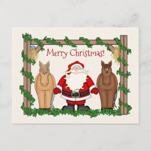 Cute Santa and Horses God jul Helgdag Helg Vykort