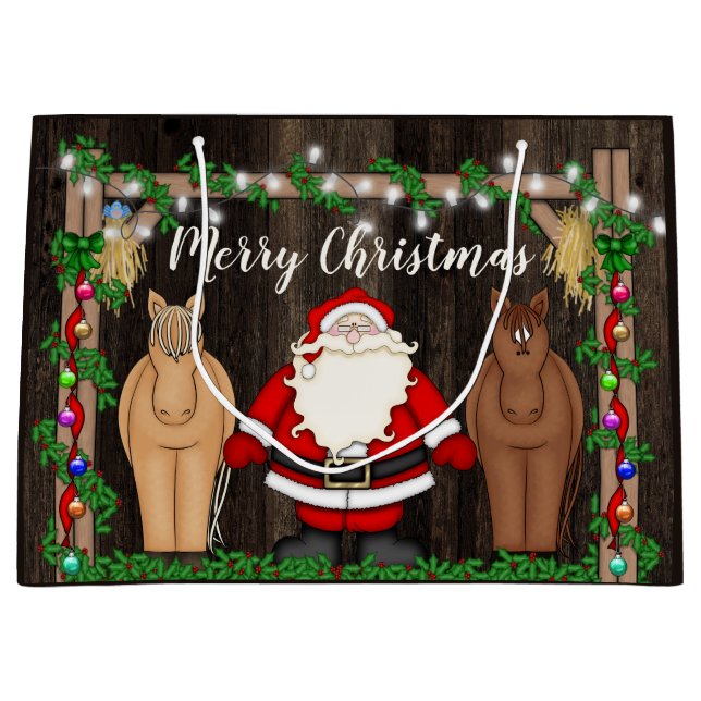 Cute Santa and Horses in Barn God jul (Framsidan)