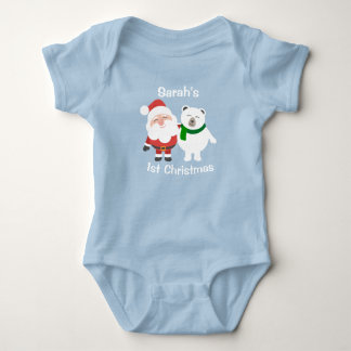 Cute Santa and Polar Bear 1st Christmas T Shirt