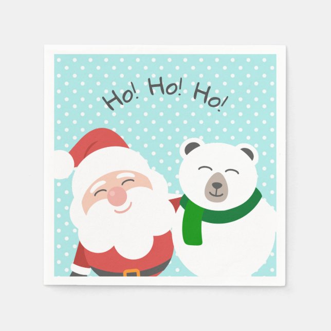 Cute Santa and Polar Bear jul Friends Kids Pappersservett (Framsidan)