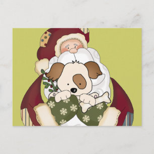 Cute Santa and Puppy Helg Vykort