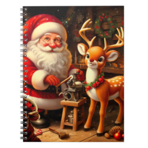 Cute Santa and Reindeer Anteckningsbok