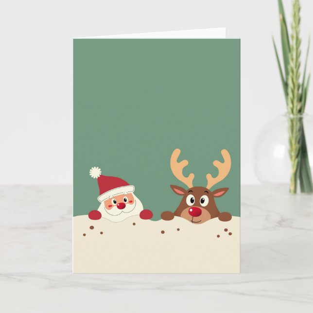 Cute Santa and Reindeer Christmas Card Template Kort (Framsida)