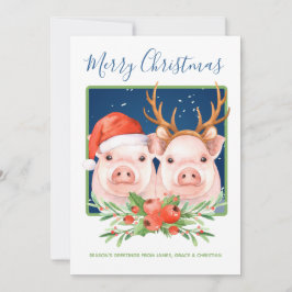 Cute Santa and Reindeer jul Gris par Julkort