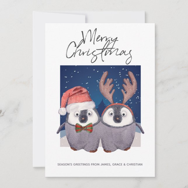Cute Santa and Reindeer jul Penguin par Julkort (Framsida)