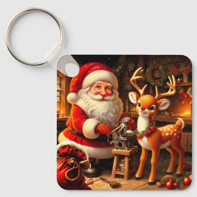 Cute Santa and Reindeer Nyckelring (Framsida)