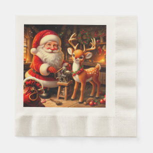 Cute Santa and Reindeer Pappersservett