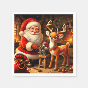 Cute Santa and Reindeer Pappersservett