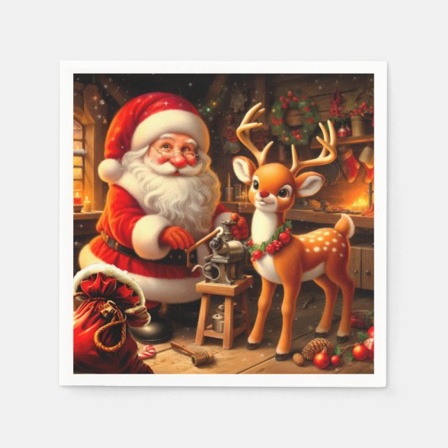 Cute Santa and Reindeer Pappersservett (Framsidan)