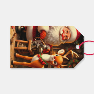 Cute Santa and Reindeer Presentetikett