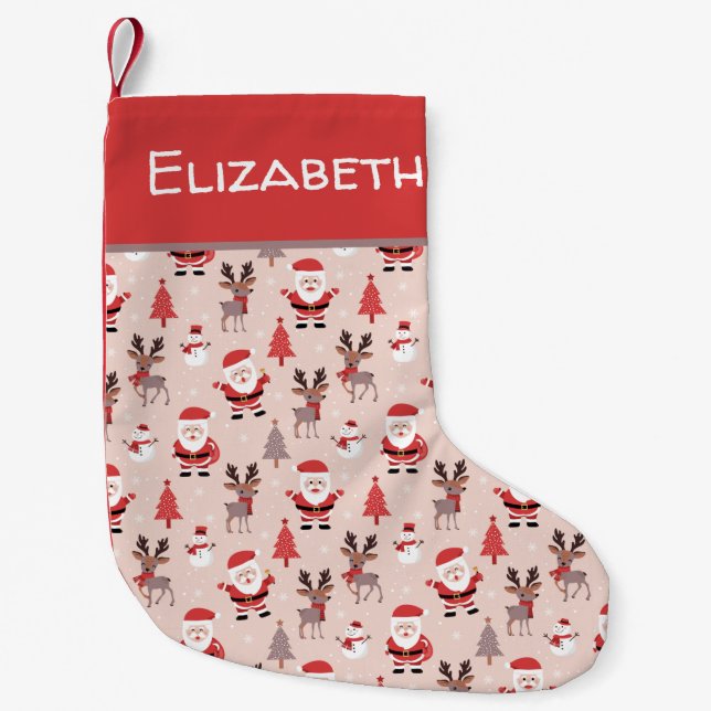 Cute Santa and Reindeer rosa jul Liten Julstrumpa (Framsidan)